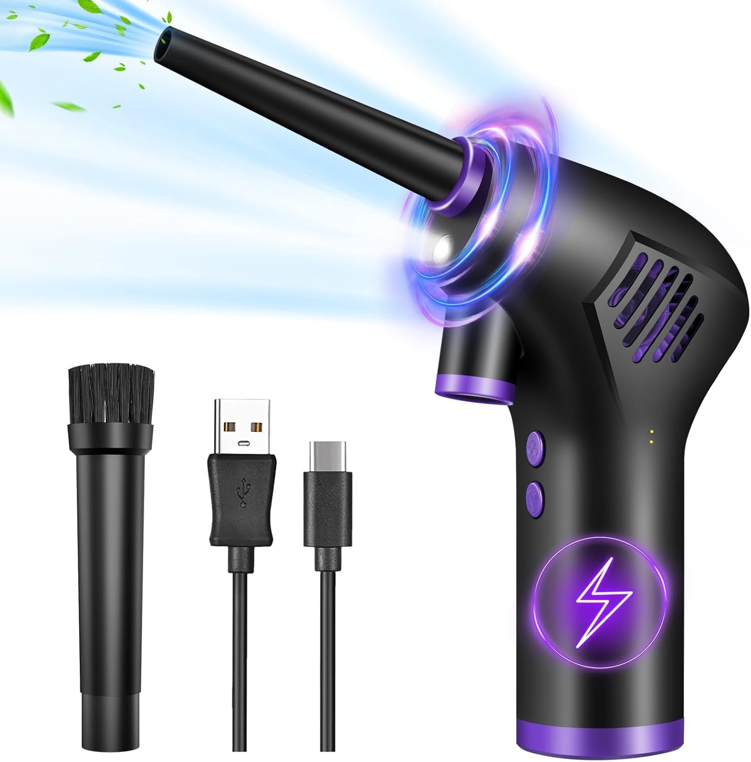 Fulluky Elektrische Staubgebläse, Druckluftspray für PC Reinigung, Air Duster mit 15000mAh Akku/LED-Licht, Dust Blower Druckluft für Laptop, Tastatur, Sofa, Auto, Bürogeräte Reinigungsset